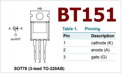 Thyristor - SCR công suất BT151 BT152  SCR 12A 500V TO220 - BT151-500R , BT151-600R, BT151-800R, BT152-500R , BT152-600R